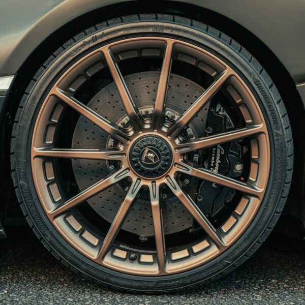 a close up of a wheel on a car